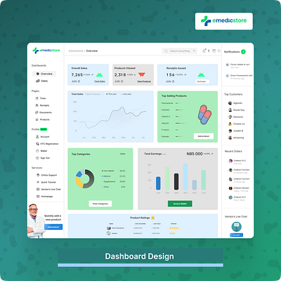 Dashboard Design for a Medical Store animation clean dashboard design desktop figma fine fonts icons overview smooth ui ux