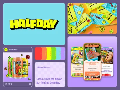 Halfday - Application Design branding business cards cans cpg email design graphic design illustration mock print design typography