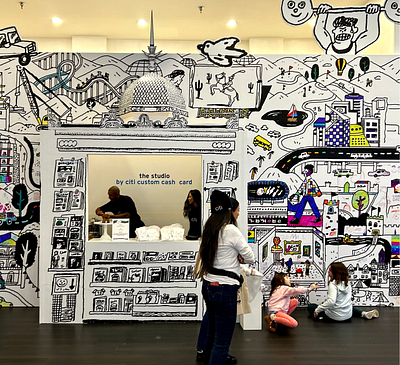 Coloring Wall Installation for Citi Bank 3d branding fabrication illustration large scale mural site specific