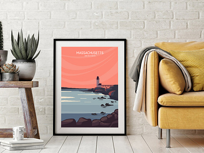 Massachusetts, retro color travel poster design creative design graphicdesign ill illustration retro travel poster vintage