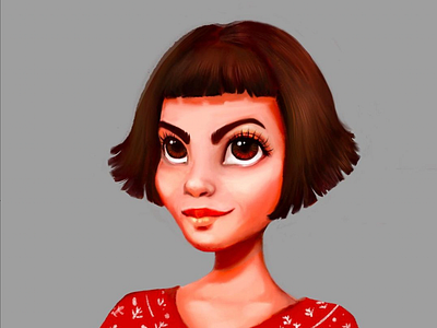 Amelie digital portrait amelie brown eyes girls portrait illustration red sweetshort