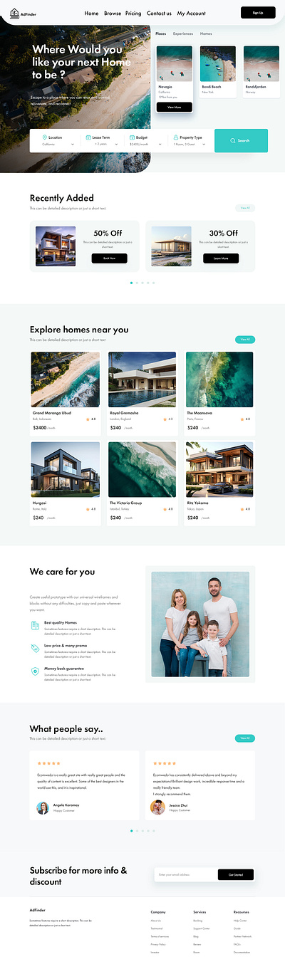 Landing page design for AdFinder. branding minimalist modern ui