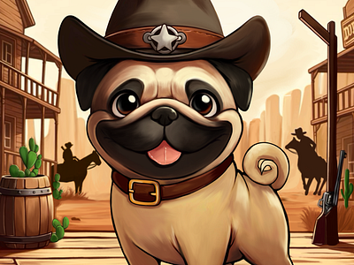 Wild West Pug casual graphic drawing illustration logo youtube