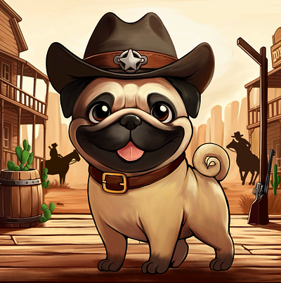 Wild West Pug casual graphic drawing illustration logo youtube