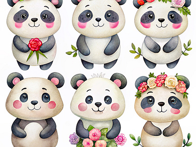 A Set of Cute Watercolor Panda Sublimation animal character design comic arts design illustration panda print ready sublimation sublimation arts sublimation design sublimation png