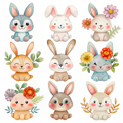 A Set of Cute Bunny Sublimation animal character comic cute ilustration print ready sublimation sublimation design sublimation png