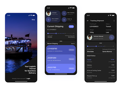 Logistic Mobile App darktheme mobile app shipment tracking ui ux