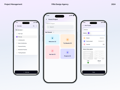 Project Management - Parent project page add task app design branding dashboard design filllo parent project page project management projectoverview projectplanning saas schedule taskmanagement to do list ui uiux web design website design