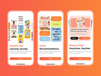 Onboarding Screens for Book Summary App app app design application design book book app book reading book summary design gradient gradient onboarding screens graphic design mobile app mobile onboarding onboarding onboarding screen orange trending ui ui ux ux