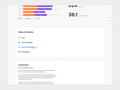 Table of Contents appinio board clean dashboard data design insights interface research results surveys ui ux