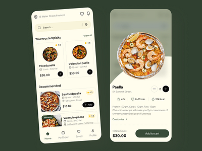 Gourmet Food App Design app design delivery app fluttertop food food and drink food app food app design food app ui food delivery food delivery app ios iphone lunch meal order mobile mobile app paella recipe restaurant app ui ux