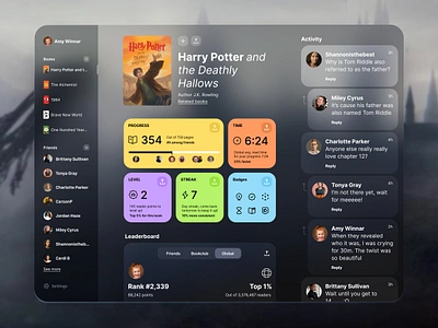 Transparent or flat? app ar ar app blur books cards colorful cards comments dark app dark dashboard dark ui dashboard harry potter reading app threads transparent dashboard transparent ui ui wangmander web app