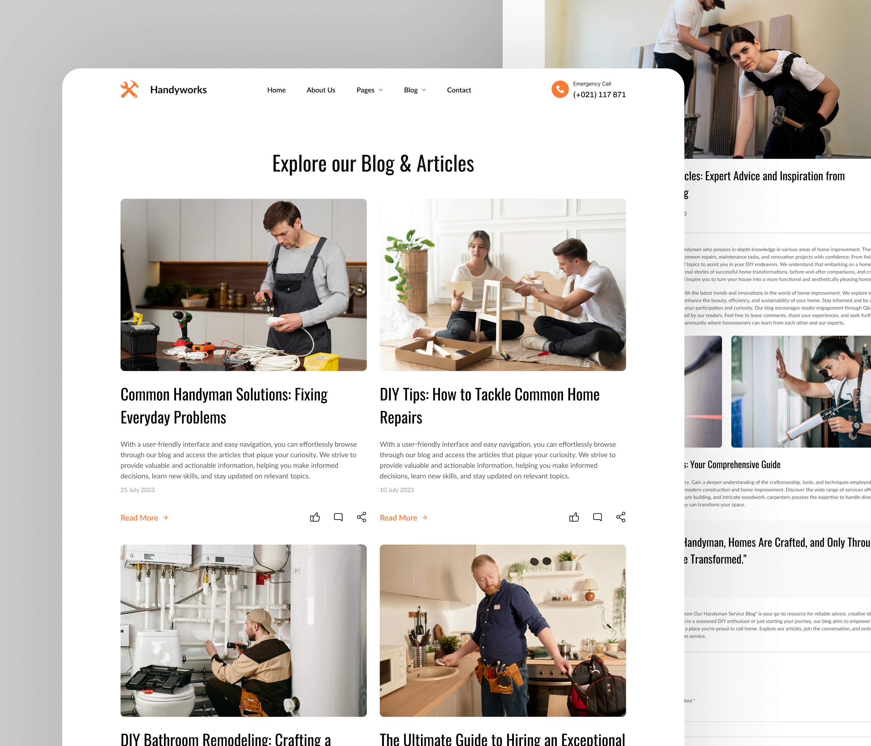 Blog Page - HandyWorks article blog blog card blog post blog spot blog ui brand identity branding cargo shipment clean design landing page minimalist modern services shipping ui ux web design website