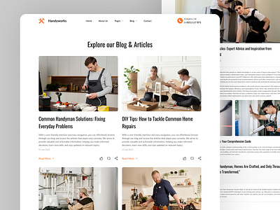 Blog Page - HandyWorks article blog blog card blog post blog spot blog ui brand identity branding cargo shipment clean design landing page minimalist modern services shipping ui ux web design website