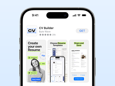 Screenshots&Icon for CV Builder App app icon app screenshots app store branding cv cv builder design figma icon ios iphone marketing mobile mockup modern preview resume screenshots ui ux