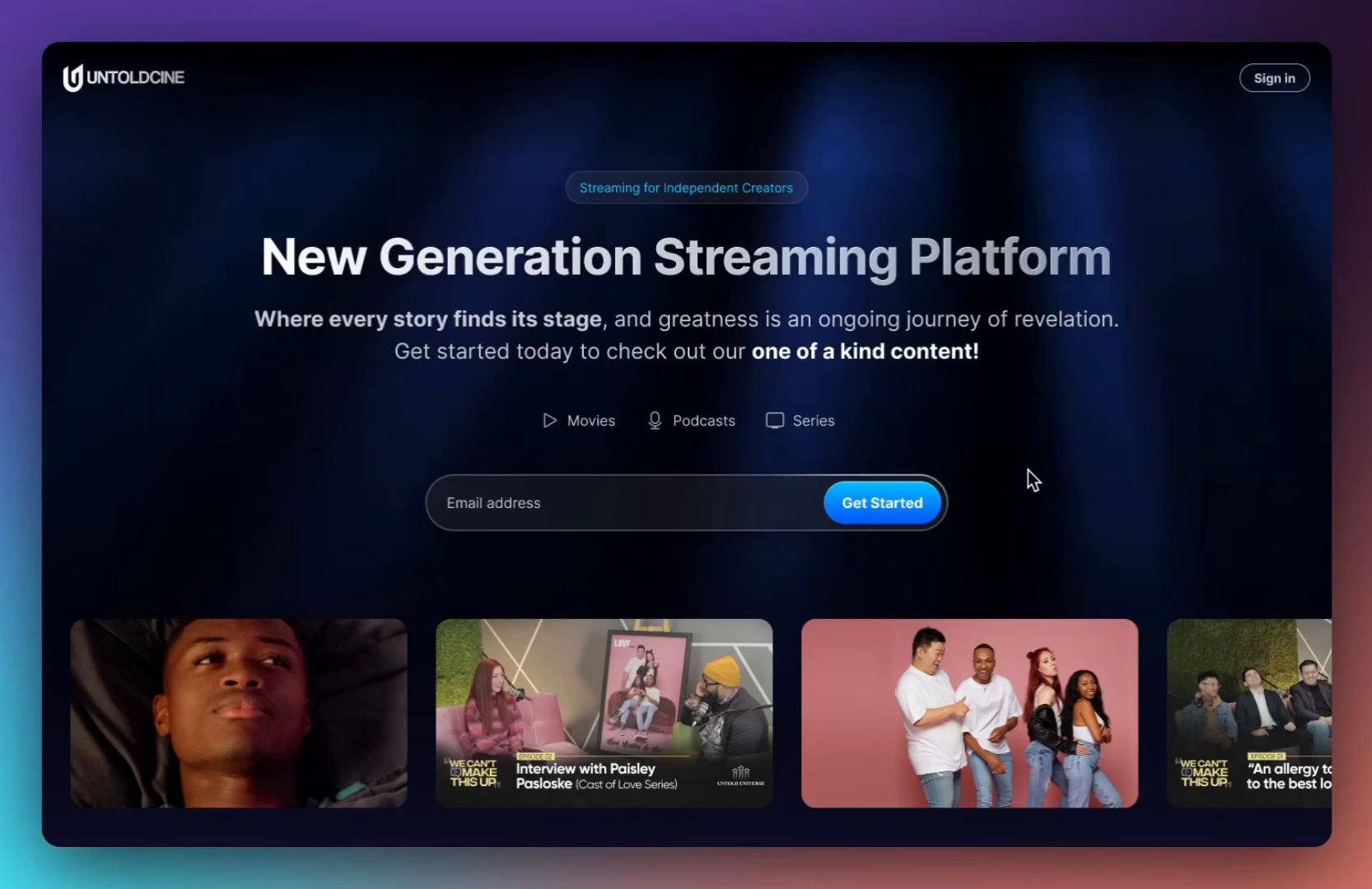 UntoldCine - Streaming Platform Landing Page design