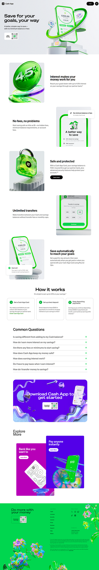 Cash App landing page design. cash app fintech designer ux designer