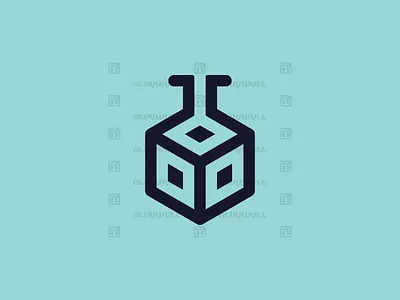 Lab Box Logo For Sale 3d bottle box branding cube design geometric hexagon lab logo medical minimal molecule pharmacy science simple smart solution structure technology