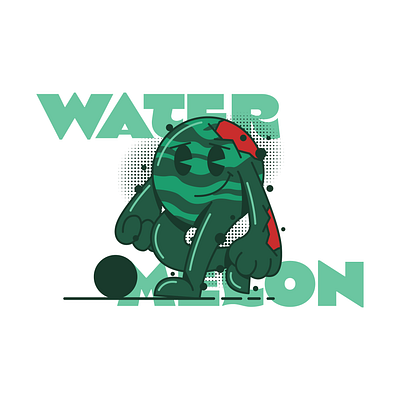 Watermelon character green halftone illustration red retro summer vector watermelon