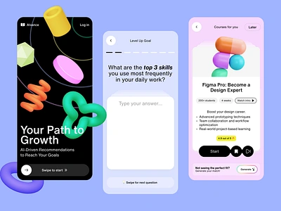 AI-Powered Career Guidance App - Mobile onboarding 3d ai app ai powered app courses app education app illustration mobile app smart assistant ui ux visual design