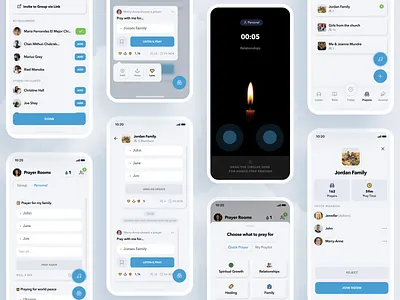 Glorify App - Prayers Flow: Communal & Personal Prayer Journey app communal community family group growth healing interactive invite mobile neumorphism personal prayer product design react relationship spiritual topics ui ux