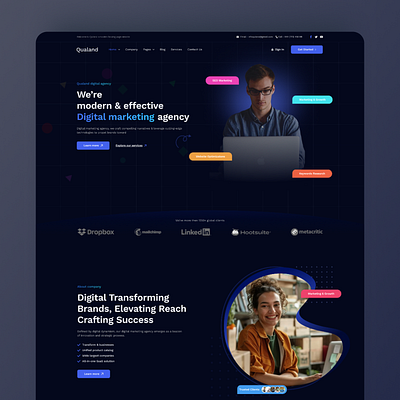 Qualand Digital Marketing Agency dark landing page dark mode digital marketing website landding page ui