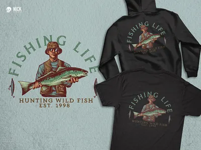 Fishing Life adventure illustration apparel design artwork branding design classic hand drawing hand drawn illustration merchandise old school outdoor gear retro retro badge skull tshirt design vector vintage vintage badge vintage design wildlife