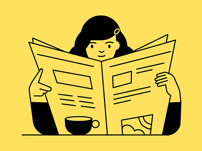 Morning reading app book bw cafe character coffee girl illustration minimalistic newspaper outline reading ui ux vector yellow