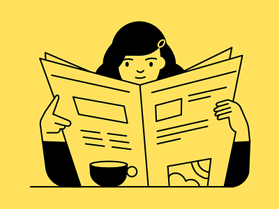 Morning reading app book bw cafe character coffee girl illustration minimalistic newspaper outline reading vector yellow