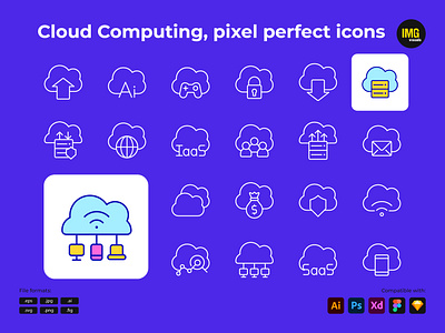Cloud Computing, pixel perfect icons ai branding cloud graphic design icon saas tech ui ux