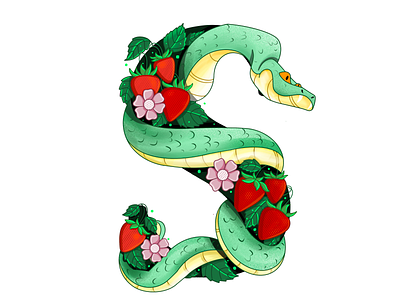 S art artwork character design concept art digital illustration drawing flat vector illustration sketch snake illustration strawberry vector art