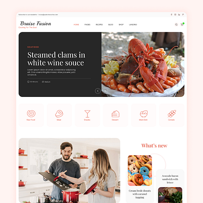 Braise Fusion Cooking for the soul baking cooking videos cooking website desserts food blog healthy eating international cuisine landing page recipes ui design