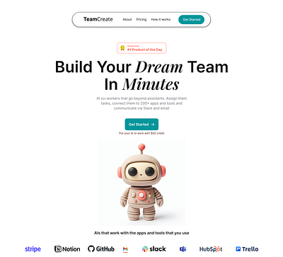 TeamCreate ai - landing page ai artificial intelligence automation design startup ui webdesign