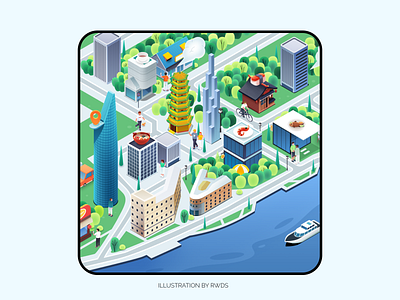 City buildings city crypto ho chi minh city illustration isometric sea ship street web3