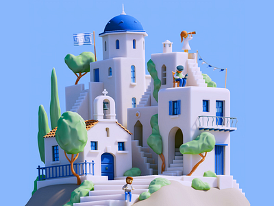 A Greek moment 🇬🇷 3d animation architecture c4d characterdesign characters cinema4d goat greece greek house illustration redshift traditional travel village
