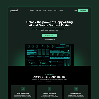 COPYGEN ai content generation ai copywriting ai text generation ai writing tools creative writing ai faster content landing page ui design writing productivity