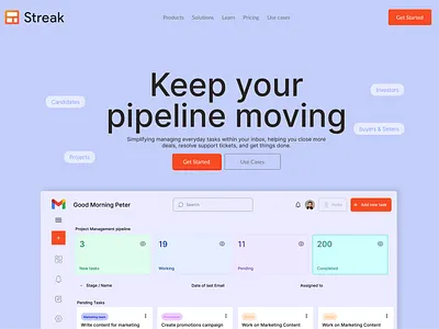 Streak Landing Page Design agency website app best ui design branding dashboard design illustration landingpagedesign logo project management saas saas app task manager ui website design