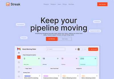 Streak Landing Page Design agency website app best ui design branding dashboard design illustration landingpagedesign logo project management saas saas app task manager ui website design