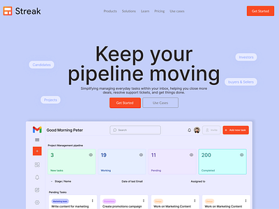 Streak Landing Page Design agency website app best ui design branding dashboard design illustration landingpagedesign logo project management saas saas app task manager ui website design