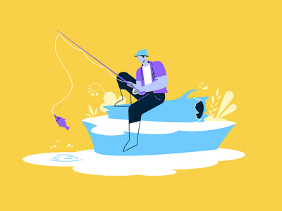 Fisherman 2d animation design fish fisherman flat free graphics man minimalistic motion simple use vector