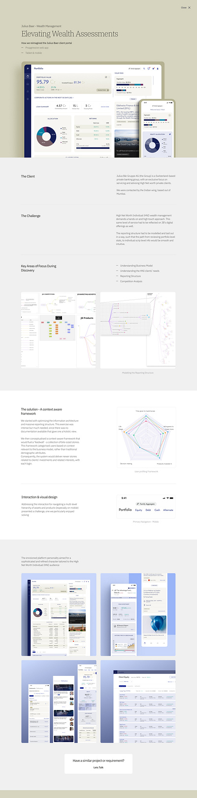 HNI Wealth Management app content modelling finance app information architecture uiux ux visual design wealth management