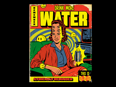 Drink more water! design illustration psychedelic retro surrealism typography vector vintage