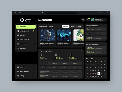College Student's Dashboard Exploration college dashboard crm dark theme dashboard desktop edtech education erp graphic design home screen management motion graphics resource management school dashboard student dashboard task manager ui design ux design web design website