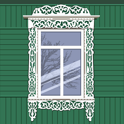 Wooden carved platbands decorated windows graphic design illustration illustrator platbands russian style traditional architecture window
