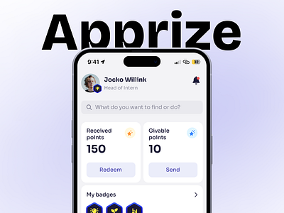 Apprize - Employee Recognition App employeerecognition hr hrindustry mobile application mobileapp productdesign recognitions typography uidesign uiux uxui design visualdesign