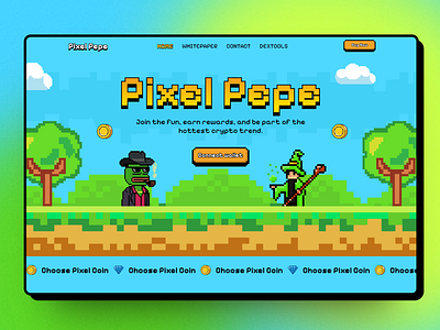 Pixel Pepe - Meme Coin landing page meme coin meme crypto meme economy meme token meme website memecryptoart memedesign memelandingpage pepe pixel