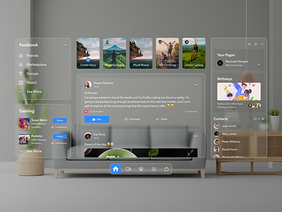 Reimagining Facebook in VR 3ddesign designinspiration facebook immersiveexperience interactiondesign socialmedia uiux design virtualreality vr