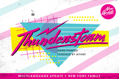 Thunderstorm + Extras aiyari brush disco display font grunge hand lettering hand made ink logo logo type pop retro retro font retro typeface rock script thunderstorm typeface vintage