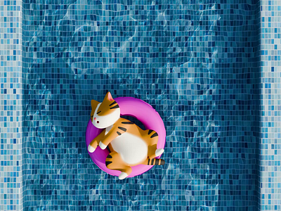 Pool Pawty!🐈 3d animation blender character design cyc cycles motion graphics