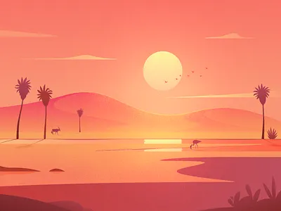 Desert Sunset 2d adobe illustrator app design appdesign artwork calm desert focus graphic design graphics for apps illustration illustration2d landingpage landscape meditation meditationapp theme ui ux vector